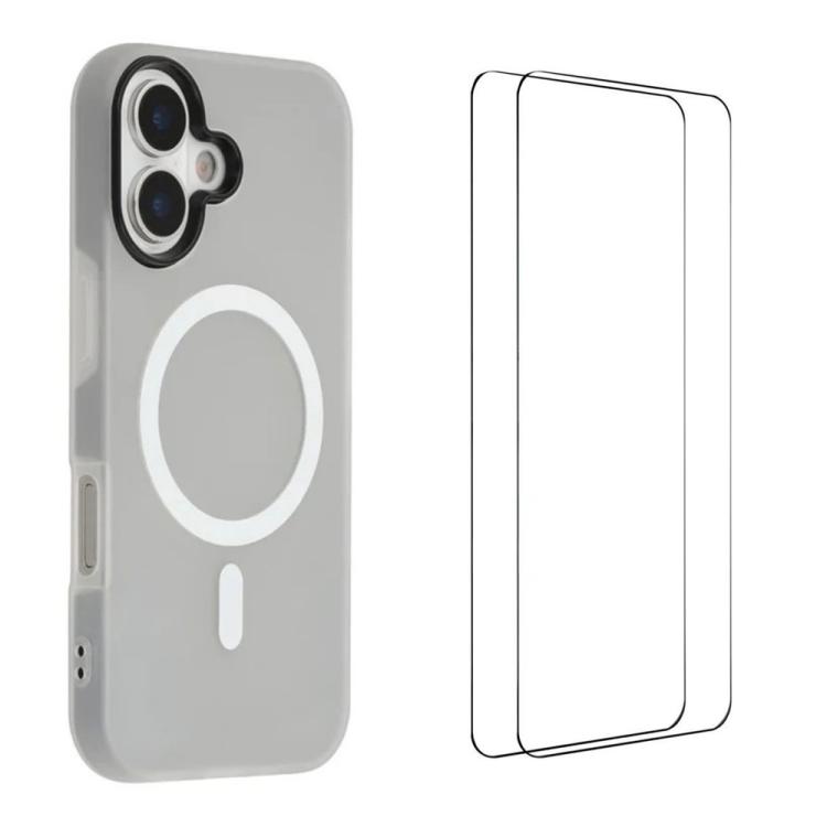 For iPhone 16 WANLONFENG Macarons Matte Magnetic Phone Case with 2pcs Screen Films(Black)