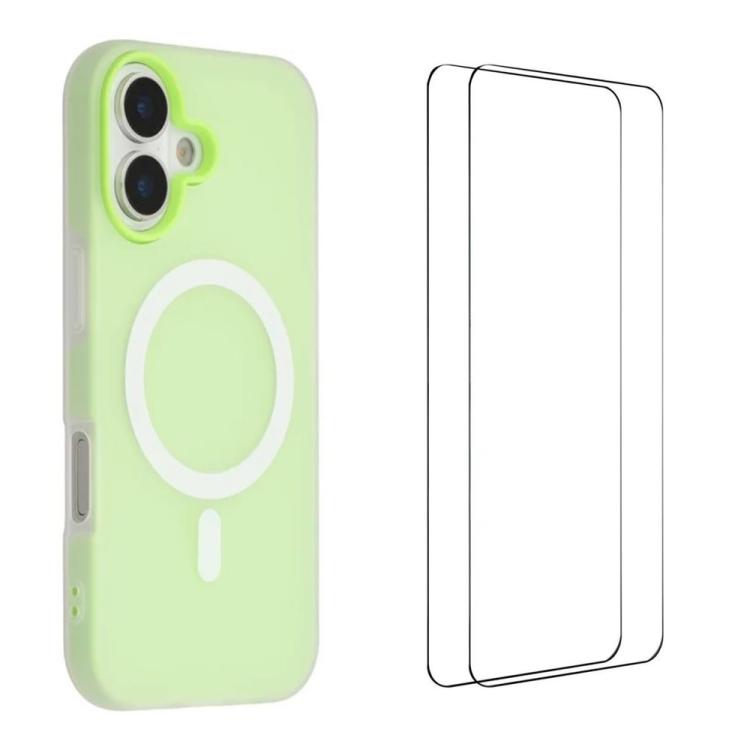 For iPhone 16 WANLONFENG Macarons Matte Magnetic Phone Case with 2pcs Screen Films(Green)