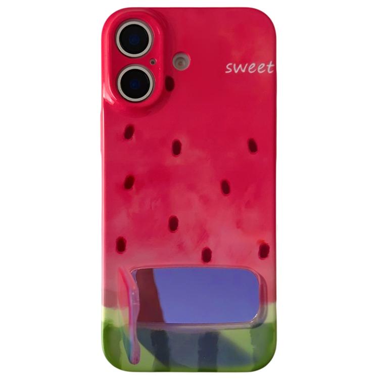 For iPhone 16 Watercolor Watermelon Pattern Holder PC Phone Case(Red)