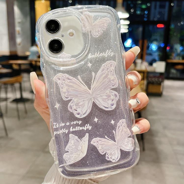 For iPhone 16 Wavy Glitter Butterfly TPU Phone Case(Purple)