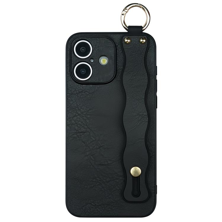 For iPhone 16 Wavy Wristband Bracket TPU Phone Case(Black)