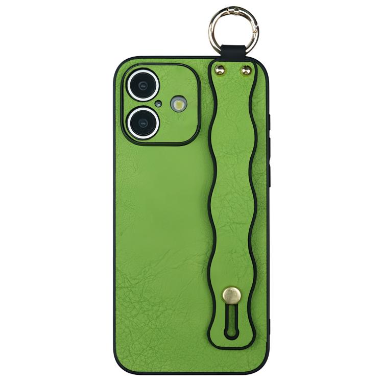 For iPhone 16 Wavy Wristband Bracket TPU Phone Case(Green)