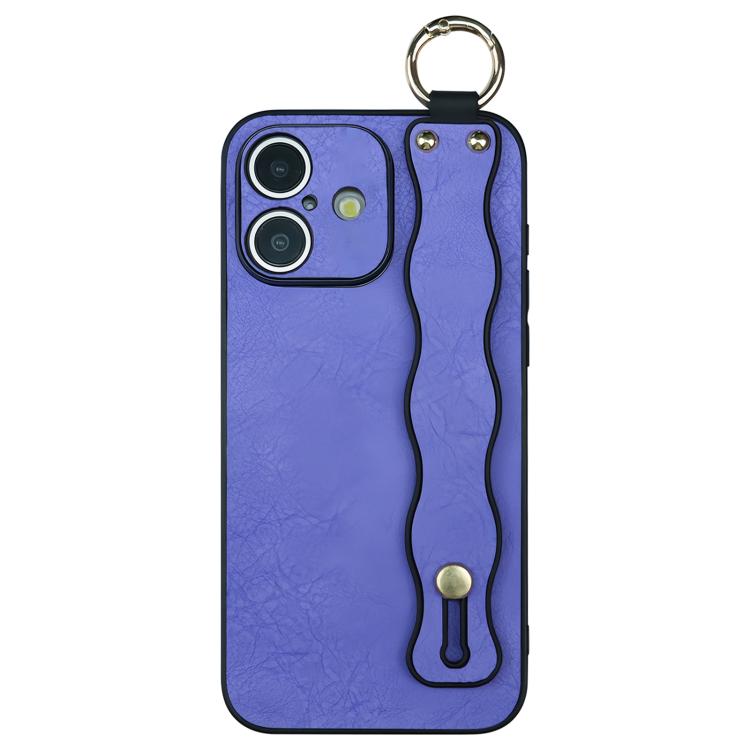 For iPhone 16 Wavy Wristband Bracket TPU Phone Case(Purple)