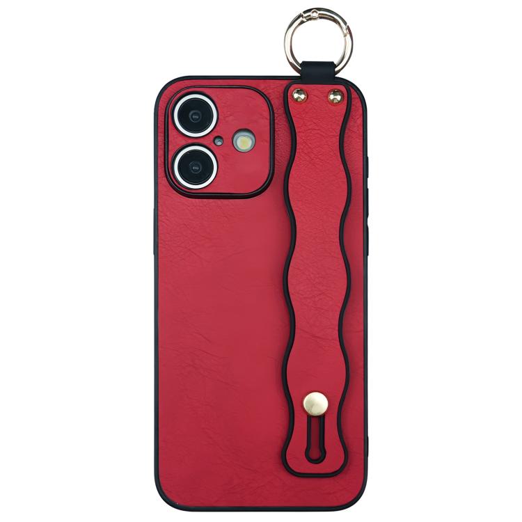 For iPhone 16 Wavy Wristband Bracket TPU Phone Case(Red)