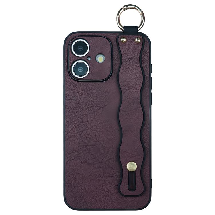 For iPhone 16 Wavy Wristband Bracket TPU Phone Case(Wine Red)