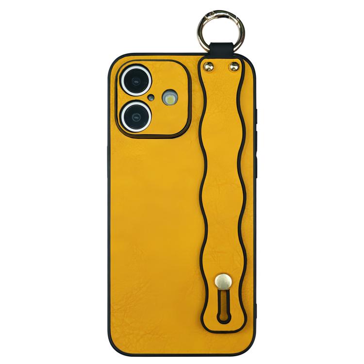 For iPhone 16 Wavy Wristband Bracket TPU Phone Case(Yellow)