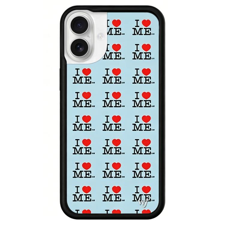 For iPhone 16 WildFlow Cartoon Party Series Pattern Phone Case(I Love My Blue)