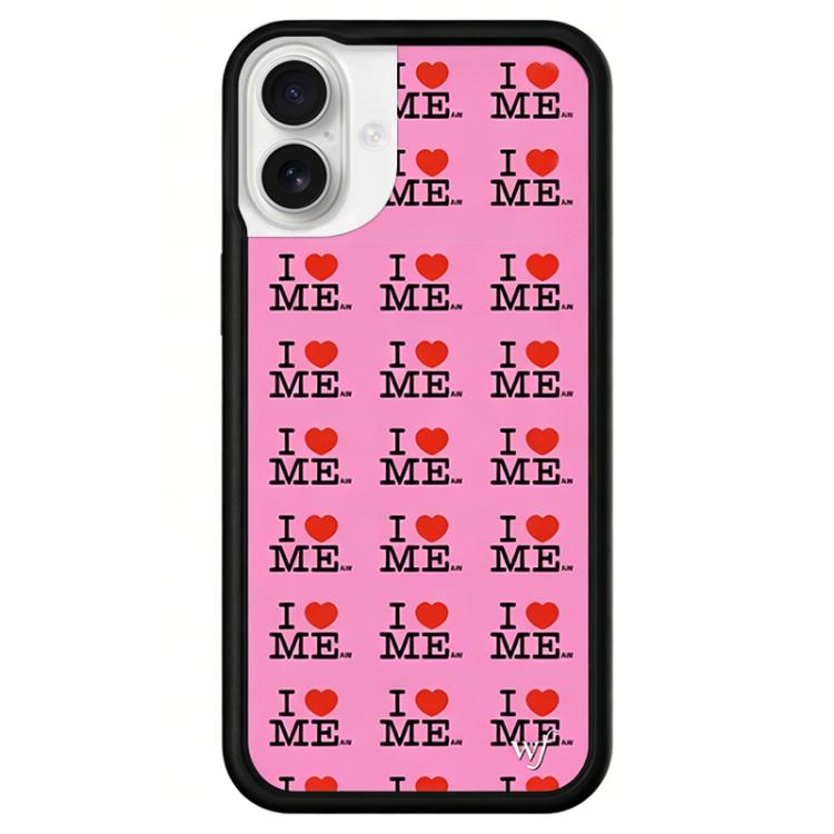 For iPhone 16 WildFlow Cartoon Party Series Pattern Phone Case(I Love My Pink)