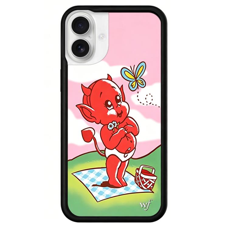 For iPhone 16 WildFlow Cartoon Party Series Pattern Phone Case(Little Devil Boy)