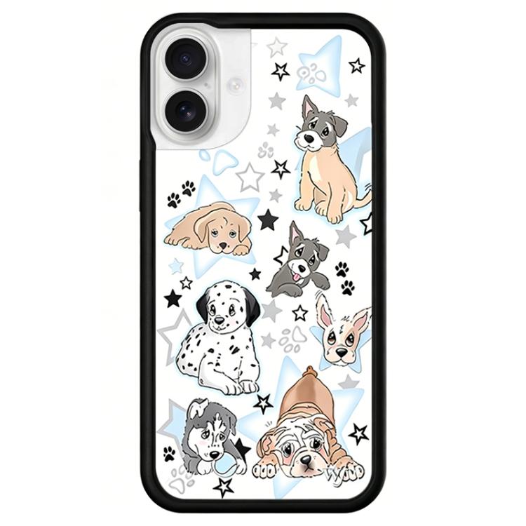 For iPhone 16 WildFlow Cartoon Party Series Pattern Phone Case(Puppy Party)