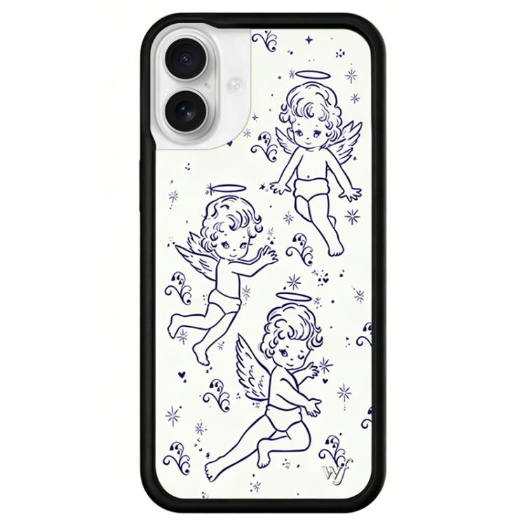 For iPhone 16 WildFlow Clock Sheep Series Pattern Phone Case(Three Angels)
