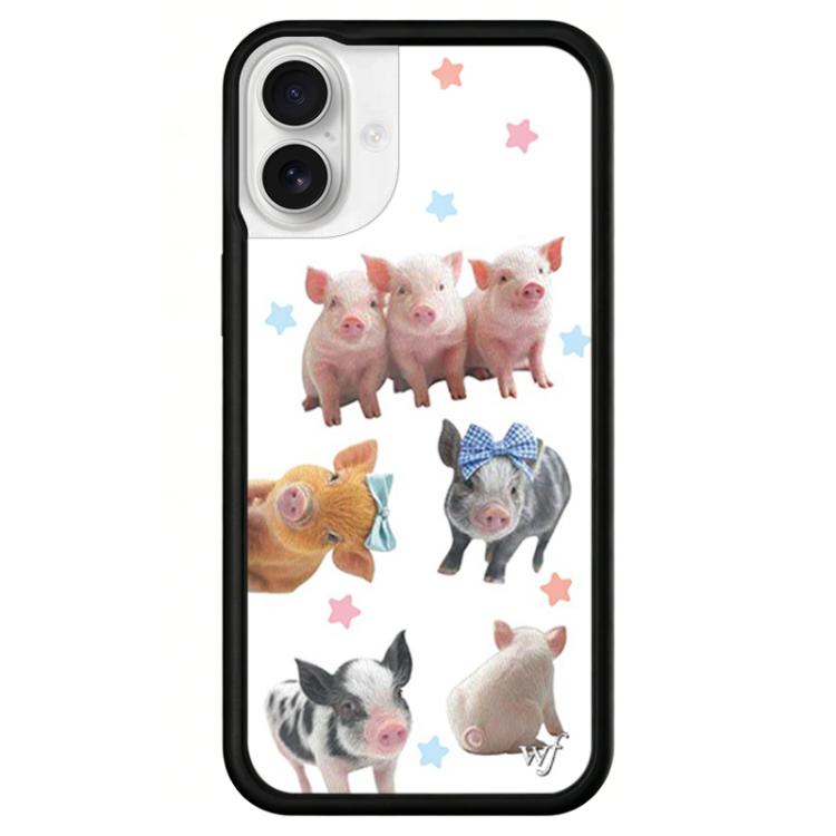 For iPhone 16 WildFlow Clock Sheep Series Pattern Phone Case(Three Little Pigs)