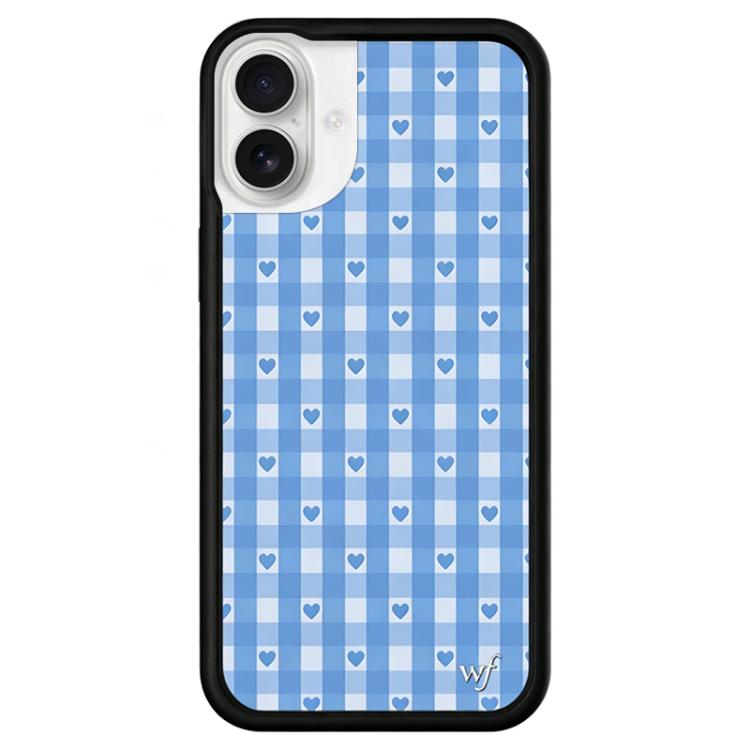 For iPhone 16 WildFlow Floral Series Pattern Phone Case(Blue Heart Lattice)
