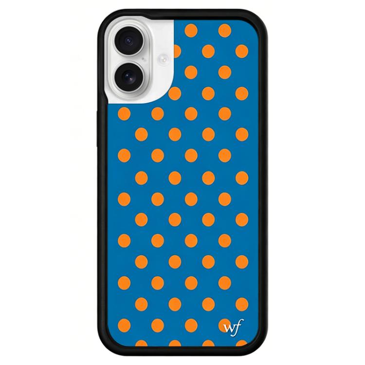 For iPhone 16 WildFlow Floral Series Pattern Phone Case(Blue Orange Dots)