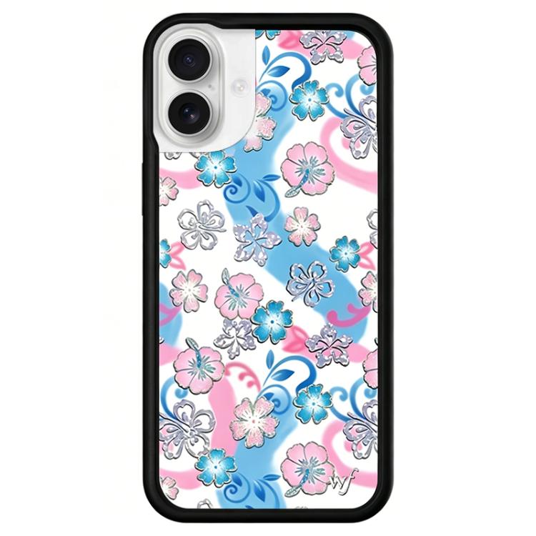 For iPhone 16 WildFlow Floral Series Pattern Phone Case(Blue Pink Flowers)