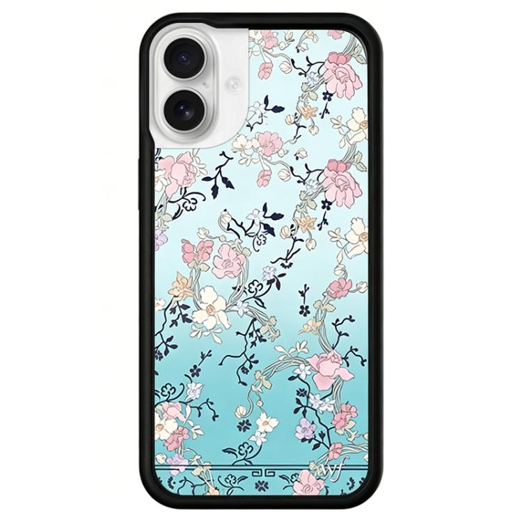 For iPhone 16 WildFlow Party Series Pattern Phone Case(Gallery Girl Blue)