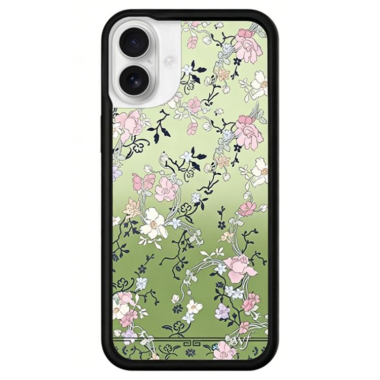For iPhone 16 WildFlow Party Series Pattern Phone Case(Gallery Girl Green)