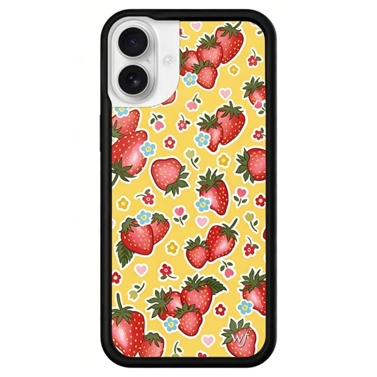 For iPhone 16 WildFlow Party Series Pattern Phone Case(Yellow Strawberry)