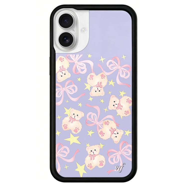 For iPhone 16 WildFlow Red Star Series Pattern Phone Case(Bow-adorned Bear)