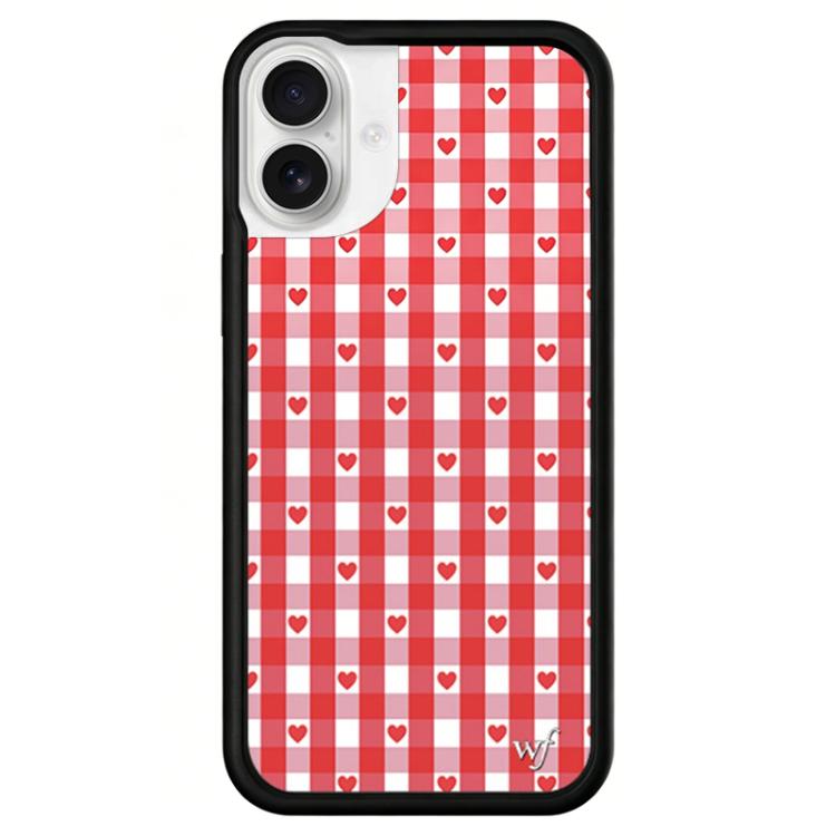 For iPhone 16 WildFlow Red Star Series Pattern Phone Case(Red Heart Plaid)