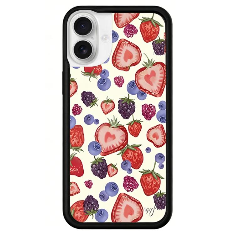 For iPhone 16 WildFlow Stars Series Pattern Phone Case(Strawberry Fruit Tart)
