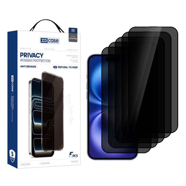 For iPhone 16 XDcase 5pcs / Pack Silk Screen Printed Anti-Peep Tempered Glass Screen Protector