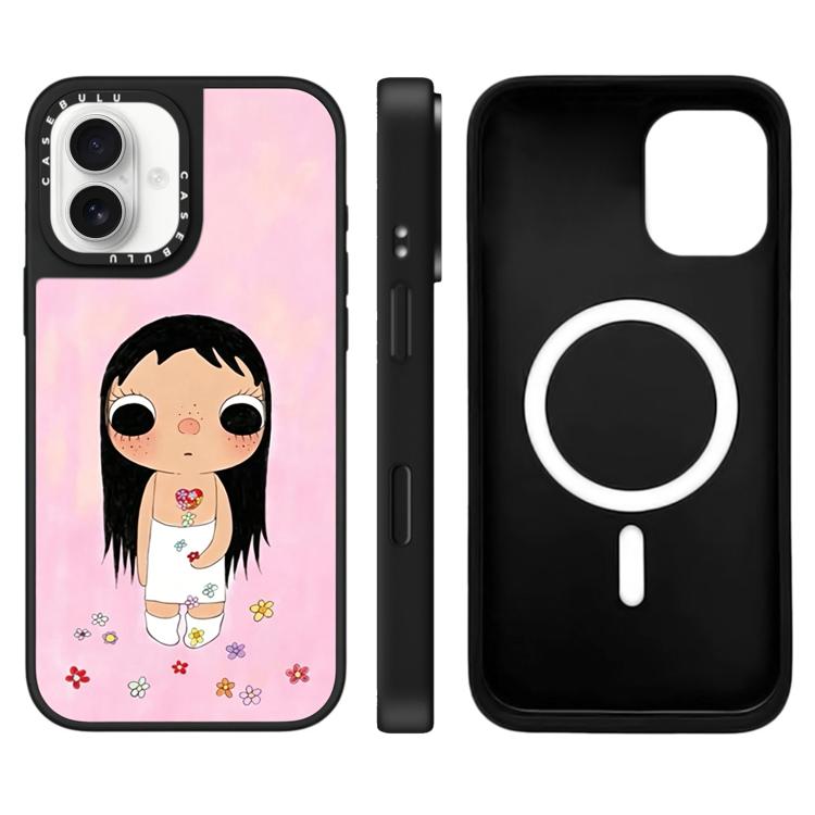 For iPhone 16 YUY Series Pattern Mirror Magnetic Phone Case(Flowers YUY)