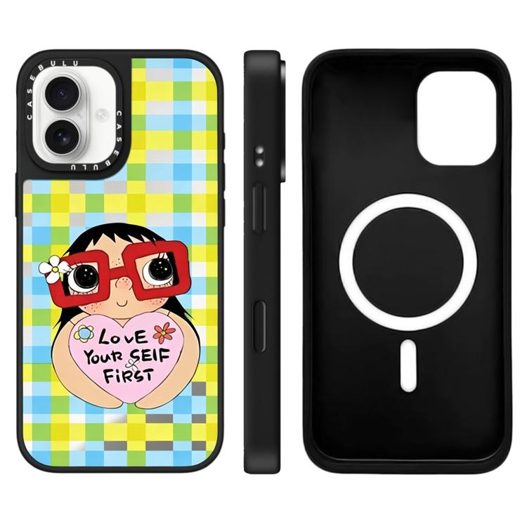 For iPhone 16 YUY Series Pattern Mirror Magnetic Phone Case(Glasses YUY)