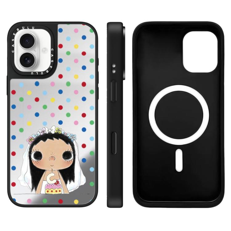 For iPhone 16 YUY Series Pattern Mirror Magnetic Phone Case(YUY Dots)