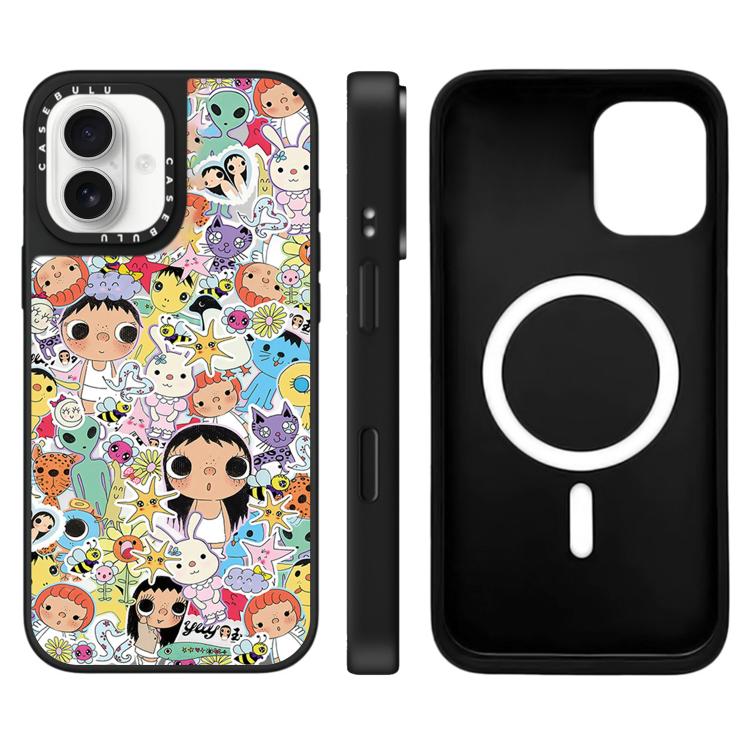 For iPhone 16 YUY Series Pattern Mirror Magnetic Phone Case(YUY Stars Animals)