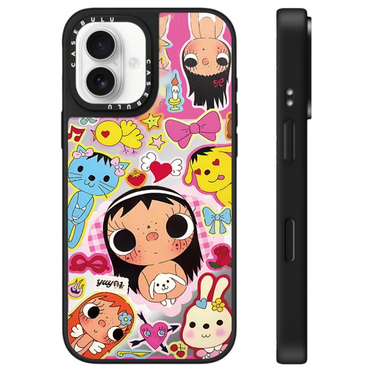 For iPhone 16 YUY Series Pattern Mirror Phone Case(YUY Heart Bow)