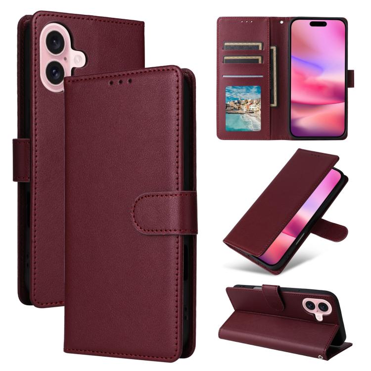 For iPhone 17 3-Card Slots Multifunctional Leather Phone Case(Wine Red)