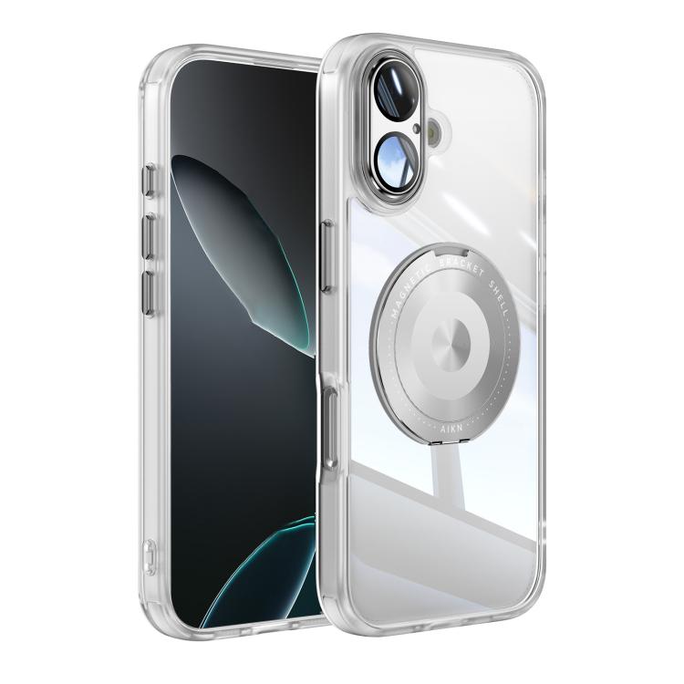 For iPhone 17 360 Holder Magsafe Acrylic Hybrid TPU Phone Case(Frosted White)