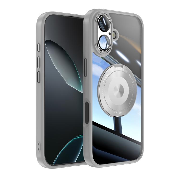 For iPhone 17 360 Holder Magsafe Acrylic Hybrid TPU Phone Case(Grey)