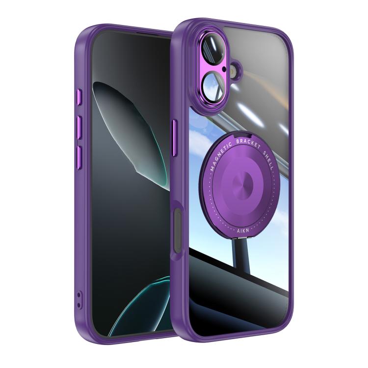 For iPhone 17 360 Holder Magsafe Acrylic Hybrid TPU Phone Case(Purple)