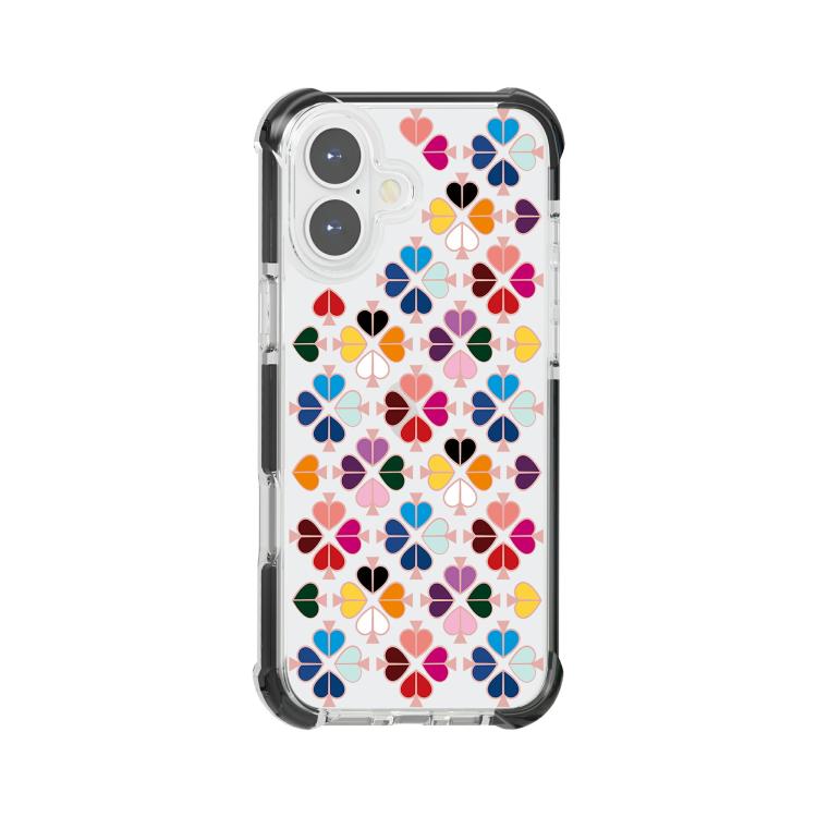 For iPhone 17 Acrylic Four-Corner Shockproof Heart Pattern Phone Case(Transparent Black)