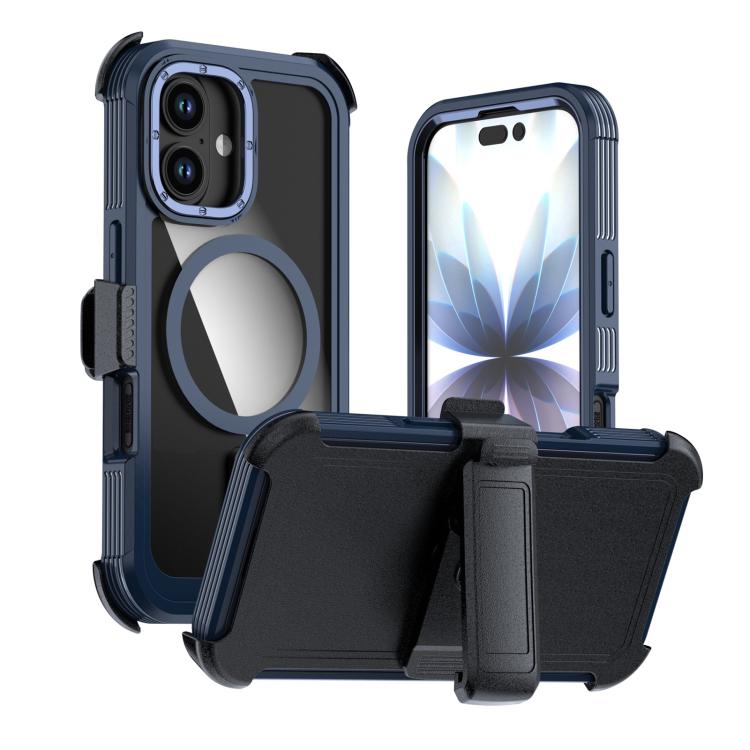 For iPhone 17 Acrylic Full Coverage Magnetic Phone Case with Back Clip(Blue)