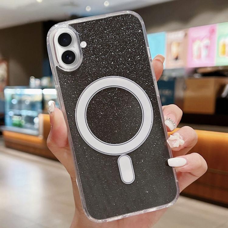 For iPhone 17 Acrylic Transparent Glitter MagSafe Phone Case(Black)