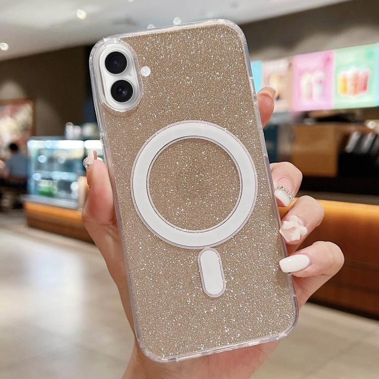For iPhone 17 Acrylic Transparent Glitter MagSafe Phone Case(Gold)