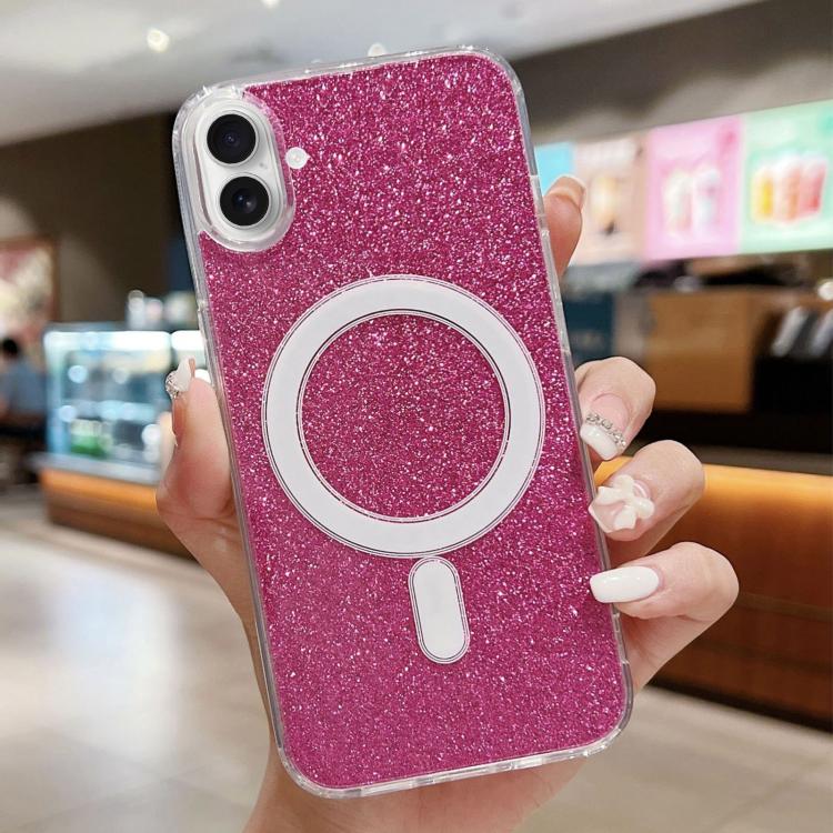 For iPhone 17 Acrylic Transparent Glitter MagSafe Phone Case(Rose Red)