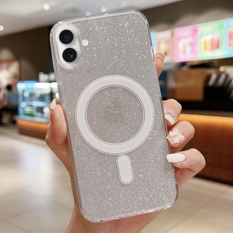 For iPhone 17 Acrylic Transparent Glitter MagSafe Phone Case(Silver)