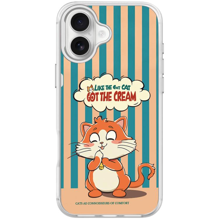 For iPhone 17 Adorable Bell Cat Pattern Magnetic Phone Case(Transparent White)