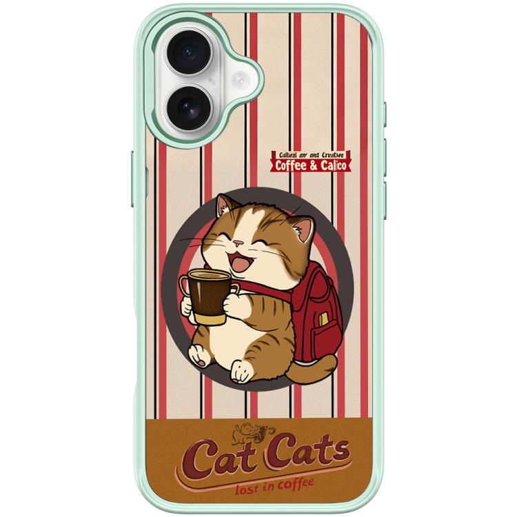 For iPhone 17 Adorable Coffee Cat Pattern Magnetic Phone Case(Light Green)