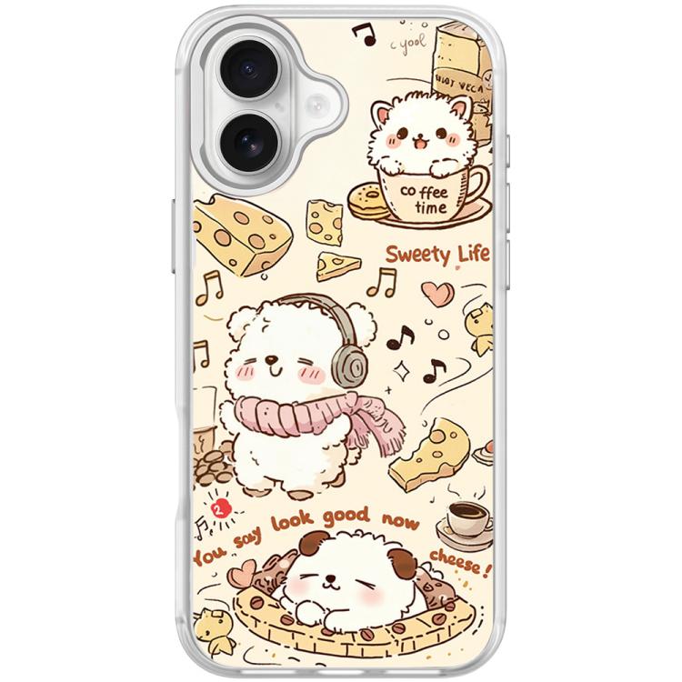 For iPhone 17 Adorable Coffee Cat Pattern Magnetic Phone Case(Transparent White)