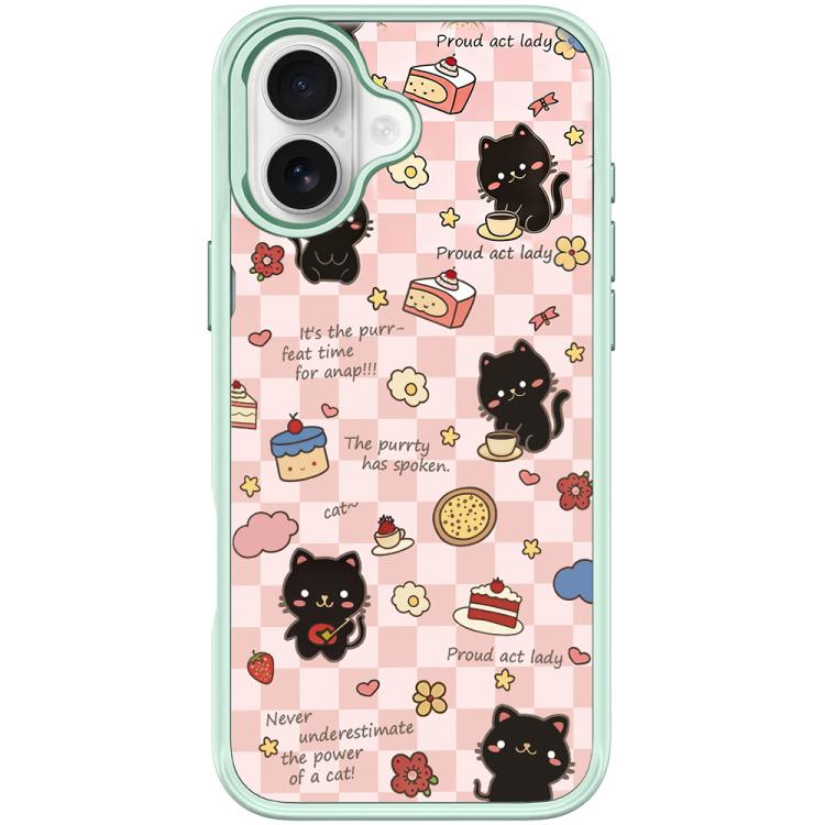 For iPhone 17 Adorable Dessert Cat Pattern Magnetic Phone Case(Light Green)