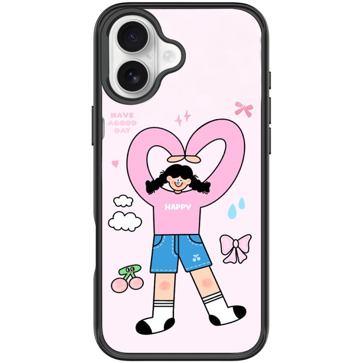 For iPhone 17 Adorable Double Ponytail Heart Girl Pattern Magnetic Phone Case(Black)