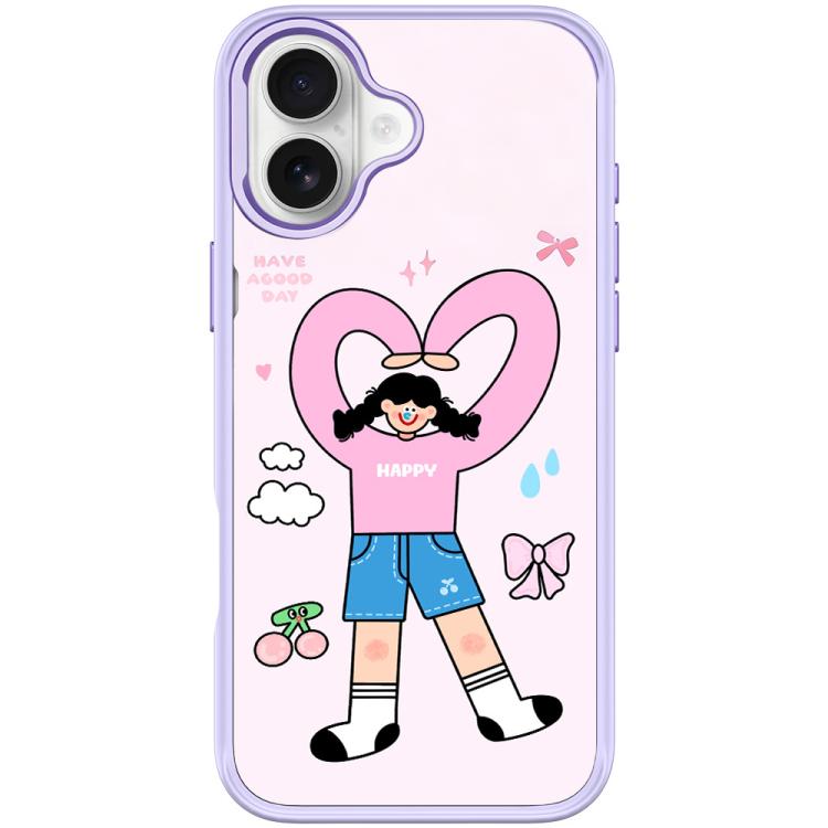For iPhone 17 Adorable Double Ponytail Heart Girl Pattern Magnetic Phone Case(Light Purple)