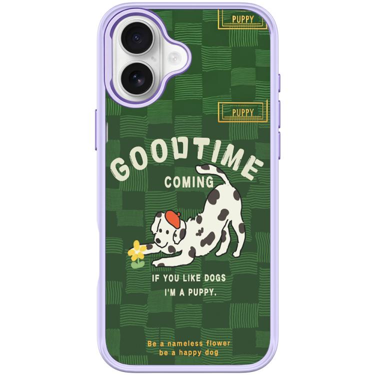 For iPhone 17 Adorable Flower Catching Dog Pattern Magnetic Phone Case(Light Purple)
