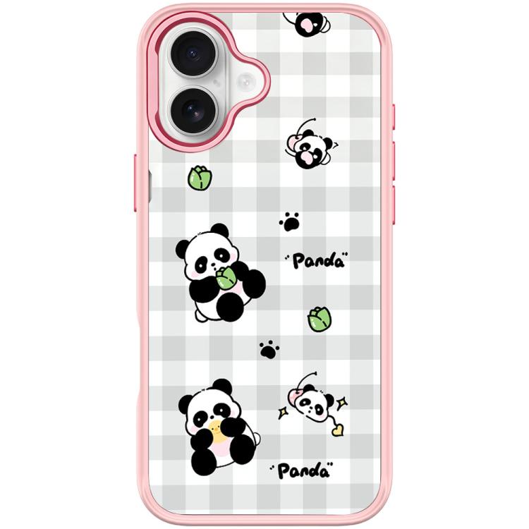 For iPhone 17 Adorable Grid Panda Pattern Magnetic Phone Case(Pink)