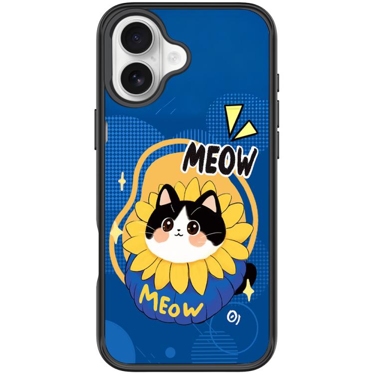 For iPhone 17 Adorable Little Blue Cat Pattern Magnetic Phone Case(Black)